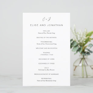 Programme de mariage élégant monogramme noir et bl