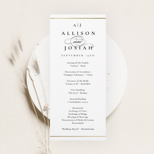 Programme de Mariage Élégant Monogramme Or