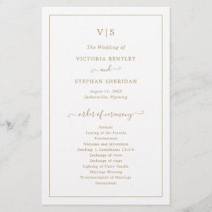Programme de Mariage Élégant Monogramme Or Traditi