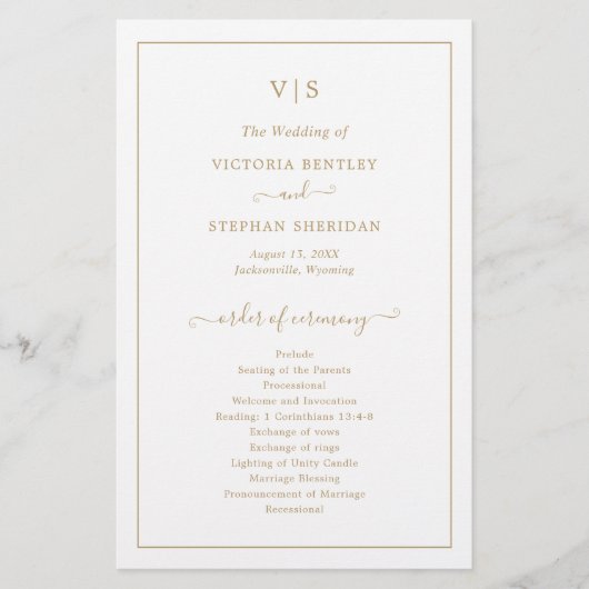 Programme de Mariage Élégant Monogramme Or Traditi (Devant)