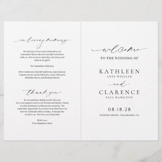 Programme de mariage élégant noir et blanc classiq (Devant)