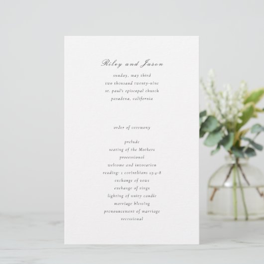 Programme de mariage élégant noir et blanc épuré (Debout devant)