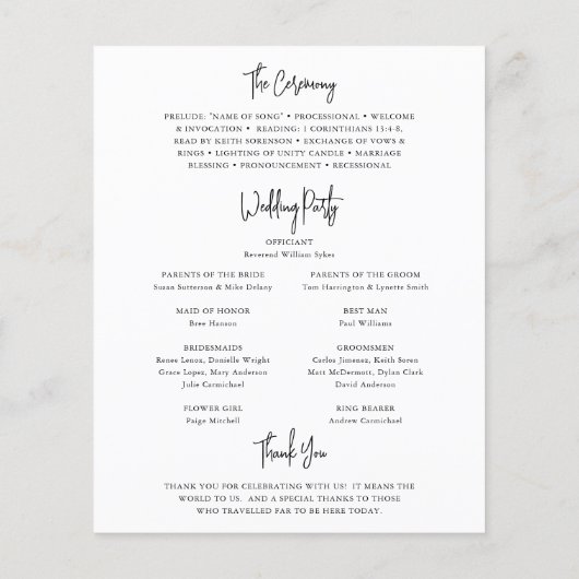 Programme de mariage élégant noir et blanc intempo (Dos)