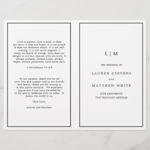Programme de mariage élégant noir et blanc simple