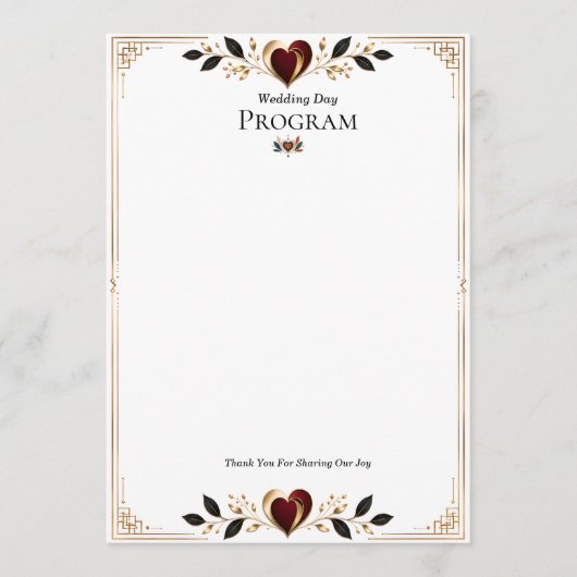 Programme de mariage élégant or et bordeaux en for (Devant)