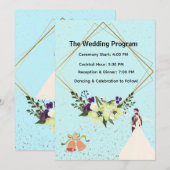Programme de mariage élégant or géométrique bleu p (Devant / Derrière)