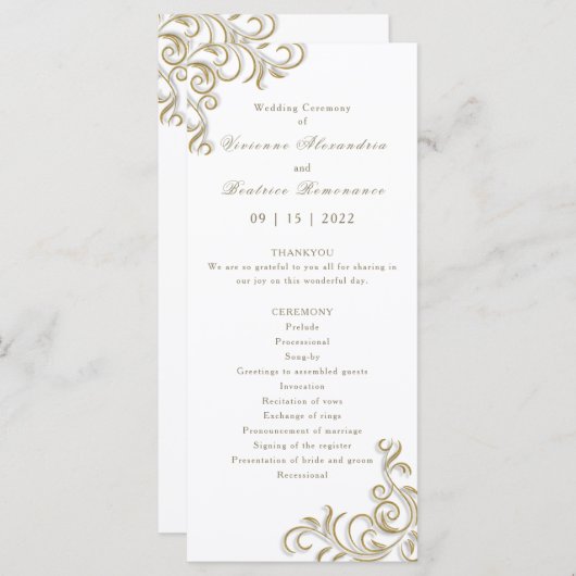 Programme de mariage élégant or scroll bordure (Devant / Derrière)
