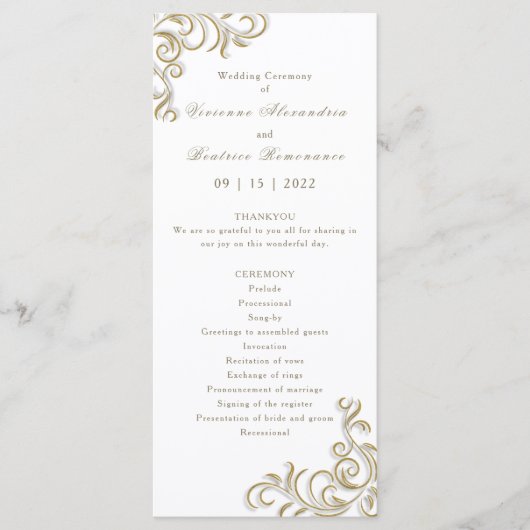 Programme de mariage élégant or scroll bordure (Devant)