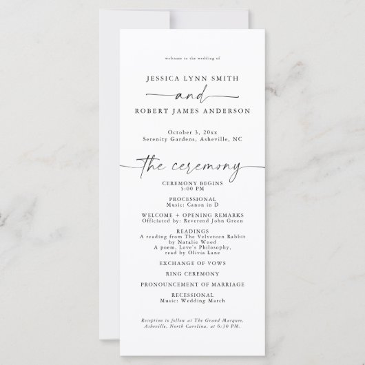 Programme De Mariage Élégant, Ordre Simple Des Évé (Devant)