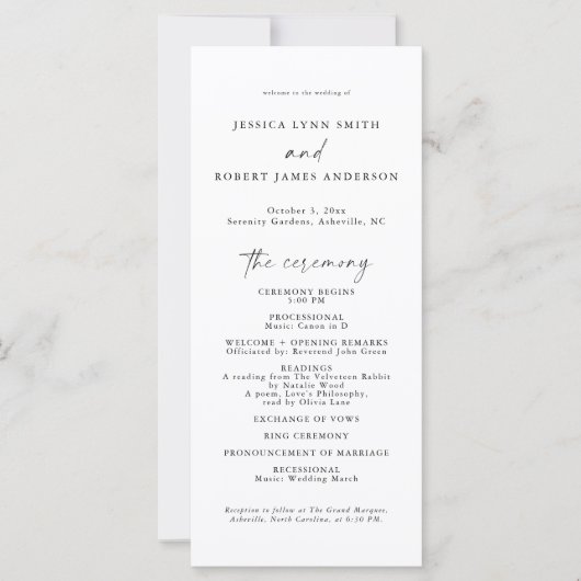 Programme De Mariage Élégant, Ordre Simple Des Évé (Devant)