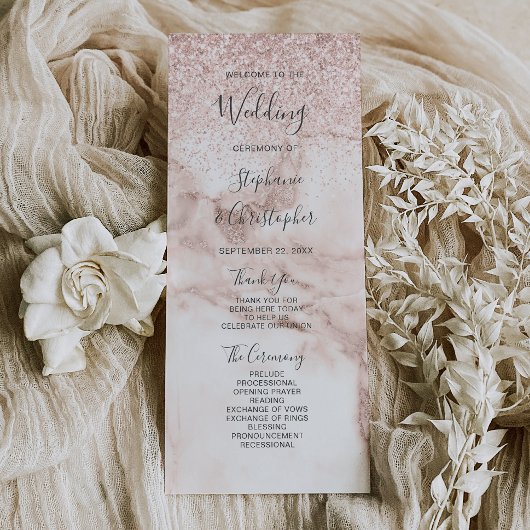 Programme de mariage élégant pailleté or rose marb