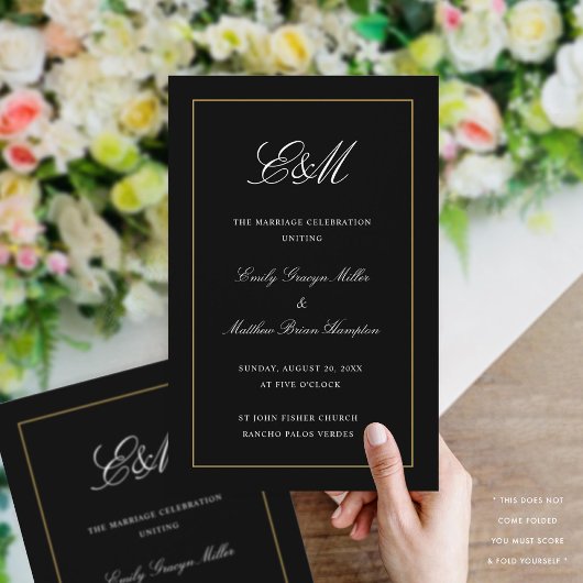 Programme de mariage élégant pliable Monogramme No