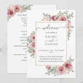Programme de mariage élégant poussiéreux rose flor (Devant / Derrière)