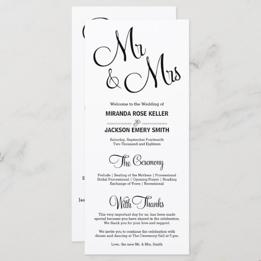 Programme de mariage élégant / Programme de mariag (Devant / Derrière)