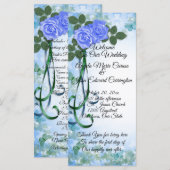 Programme de mariage élégant Rose Bleu ruban turqu (Devant / Derrière)