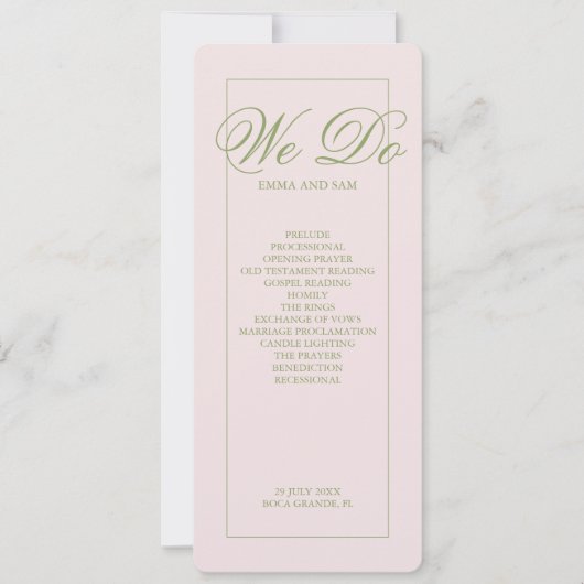 Programme de mariage élégant rose et vert à pois (Devant)