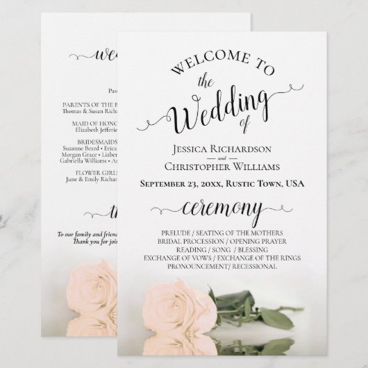 Programme de mariage élégant rose pêche rose pâle (Devant / Derrière)