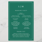 Programme de mariage élégant vert émeraude simple (Dos)