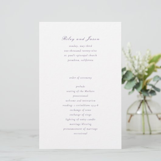 Programme de mariage élégant violet propre (Debout devant)
