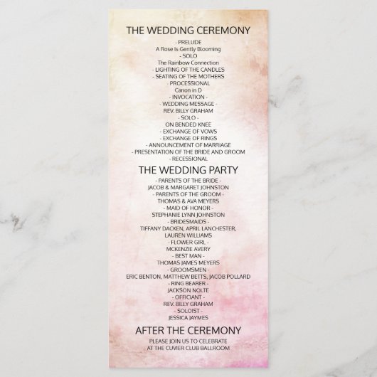 Programme de mariage Elégante aquarelle Plumes flo (Dos)