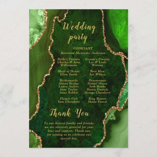 Programme de mariage en Agate Verte et Dorée (Dos)