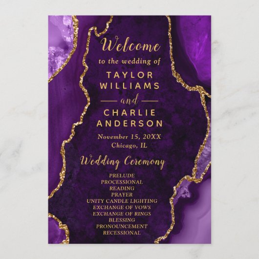 Programme de mariage en Agate Violet et Or (Devant)