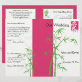 Programme de mariage en bambou rose, blanc et vert (Devant / Derrière)