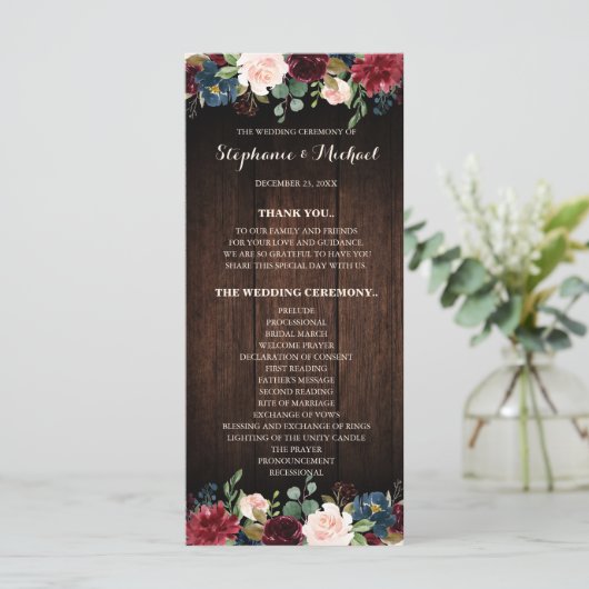 Programme de mariage en bois de la marine rouge de (Debout devant)