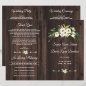 Programme de mariage en bois floral blanc aquarell (Devant / Derrière)