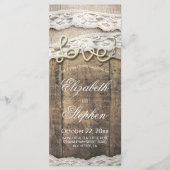 Programme de mariage en bois rustique corde d'amou (Devant)