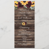 Programme de mariage en bois rustique tournesol et (Devant)