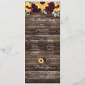 Programme de mariage en bois rustique tournesol et (Dos)