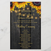 Programme de mariage en bois rustique tournesol or (Devant)