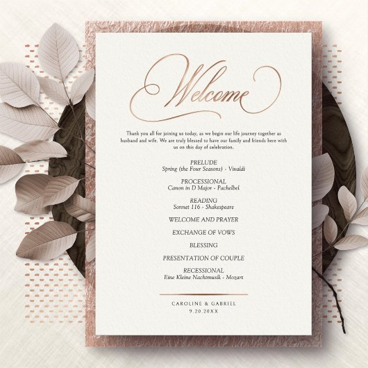 Programme de mariage en calligraphie de cérémonie 