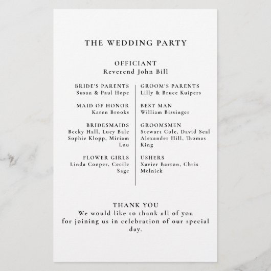 Programme de mariage en calligraphie de feuilles v (Dos)