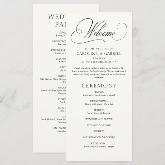 Programme de mariage en calligraphie de style form (Devant / Derrière)