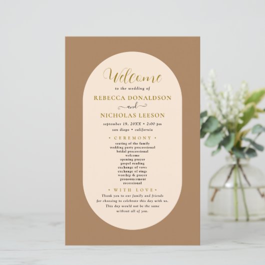 Programme de mariage en calligraphie script terreu (Debout devant)