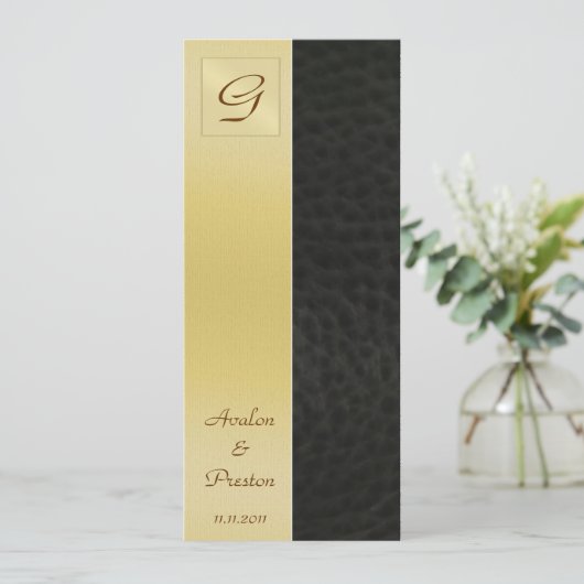 Programme de mariage en cuir noir Monogramme Invit (Debout devant)