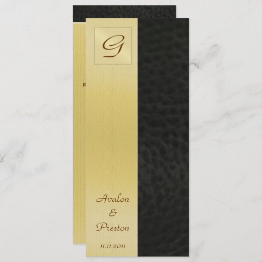 Programme de mariage en cuir noir Monogramme Invit (Devant / Derrière)