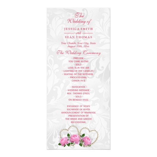 Programme de mariage en damas de coeurs et roses d (Devant)