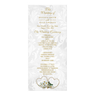 Programme de mariage en damasque Cœurs et fleurs d
