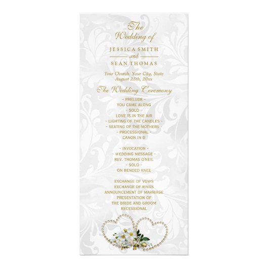 Programme de mariage en damasque Cœurs et fleurs d (Devant)