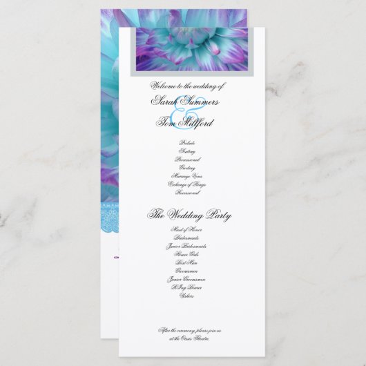 Programme de mariage en dentelle bleu et violet de (Devant / Derrière)
