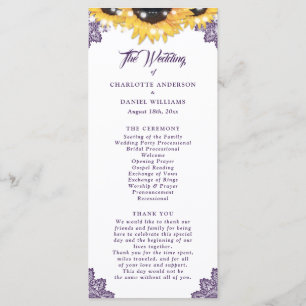 Programme de mariage en dentelle florale tournesol