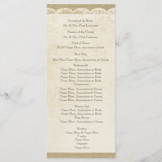 Programme de mariage en dentelle vintage (Dos)