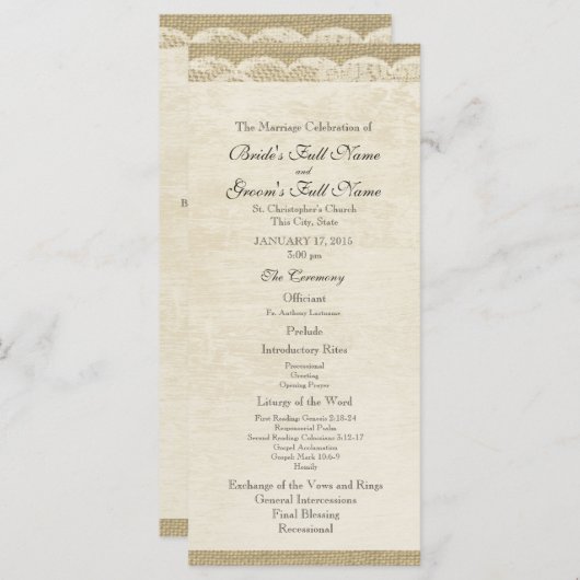 Programme de mariage en dentelle vintage (Devant / Derrière)