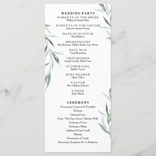 Programme de mariage en eucalyptus rustique or (Dos)