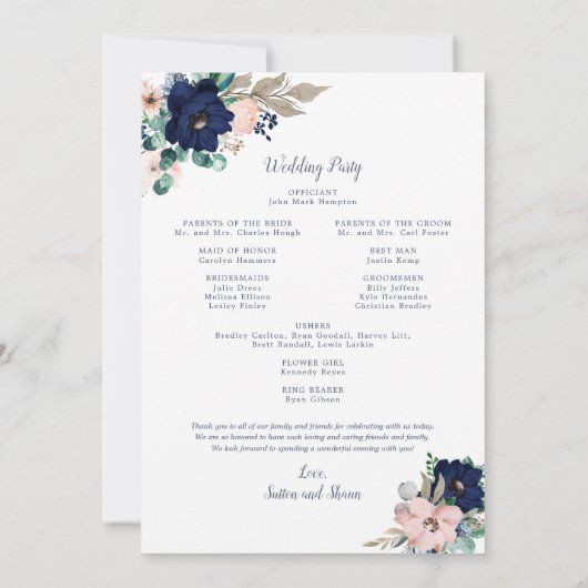 Programme de mariage en fleurs classiques (Dos)