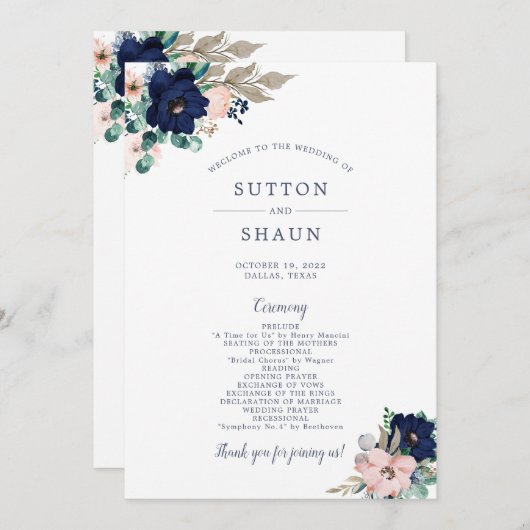 Programme de mariage en fleurs classiques (Devant / Derrière)