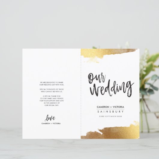 PROGRAMME DE MARIAGE en lettres brossées luxe doré (Debout devant)